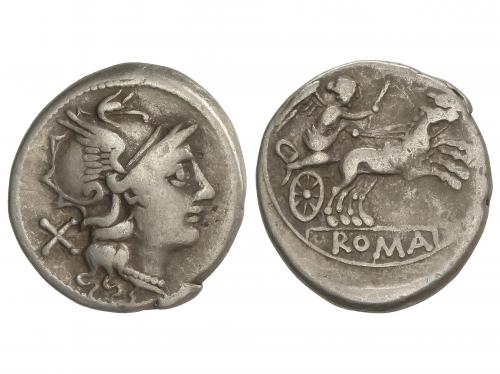 REPÚBLICA ROMANA. Denario. 157-156 a.C. ANÓNIMA. Anv.: Cabez