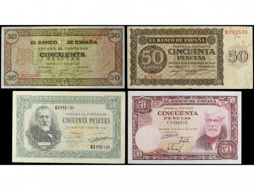 Lote 4 billetes 50 pesetas. 1936, 38, 40, 51. A EXAMINAR. Ed