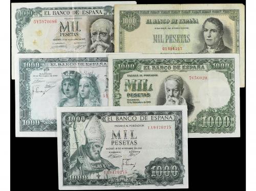 Lote 5 billetes 1.000 Pesetas. 1949, 1951, 1957 y 1965. Sant