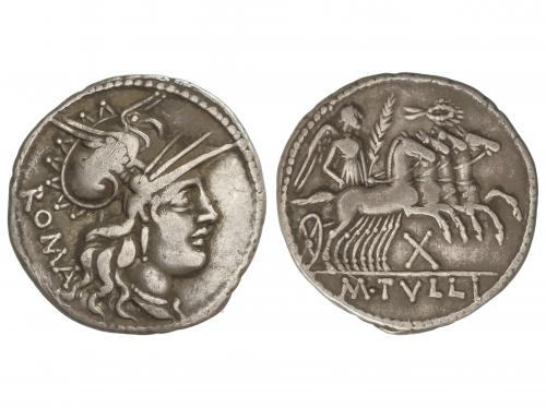 REPÚBLICA ROMANA. Denario. 120 a.C. TULLIA. M. Tullius. Anv.