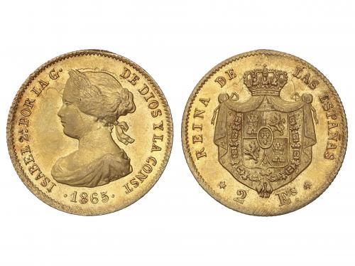 ISABEL II. 2 Escudos. 1865. MADRID. 1,69 grs. Acuñación floj