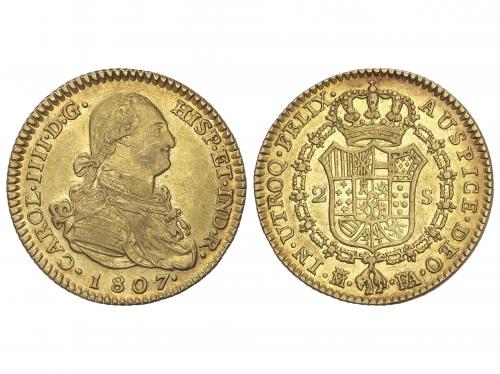 CARLOS IV. 2 Escudos. 1807. MADRID. F.A. 6,69 grs. Brillo or