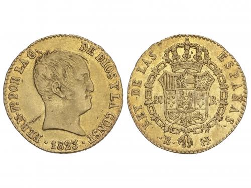 FERNANDO VII. 80 Reales. 1823. BARCELONA. S.P. 6,72 grs. Tip