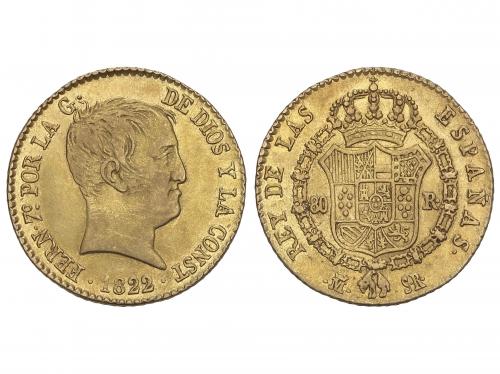 FERNANDO VII. 80 Reales. 1822. MADRID. S.R. 6,76 grs. Tipo `
