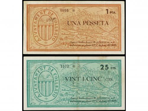 CATALUNYA. Lote 2 billetes 25 Cèntims y 1 Pesseta. Juny 1938