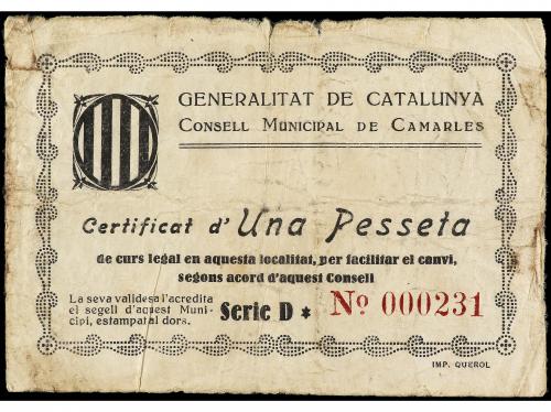 CATALUNYA. 1 Pesseta. C.M. de CAMARLES. Serie D. (Roturas). 