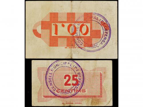 CATALUNYA. Lote 2 billetes 25 Cèntims y 1 Pesseta. Maig 1937