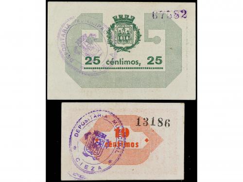 MURCIA. Lote 2 billetes 10 y 25 Céntimos. 1937. Ay. de CIEZA