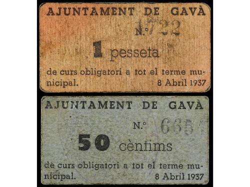 CATALUNYA. Lote 2 billetes 50 Cèntims y 1 Pesseta. 8 Abril 1