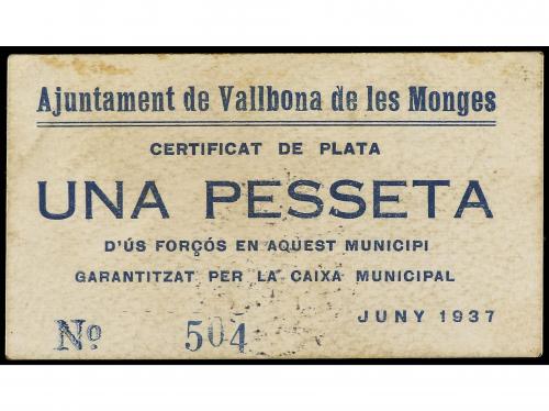 CATALUNYA. 1 Pesseta. Juny 1937. Aj. de VALLBONA DE LES MONG