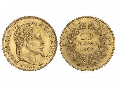 FRANCIA. 10 Francs. 1868-A. NAPOLEÓN III. PARIS. 3,22 grs. A