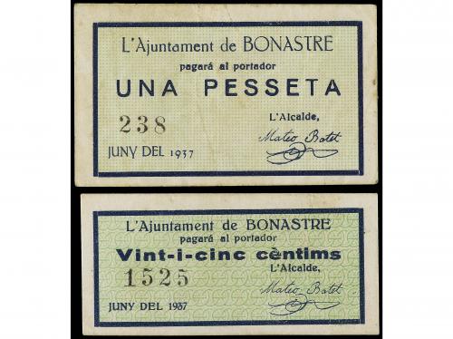 CATALUNYA. Lote 2 billetes 25 Cèntims y 1 Pesseta. Juny 1937