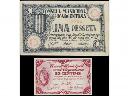 CATALUNYA. Lote 2 billetes 25 Cèntims y 1 Pesseta. 1937. C.M