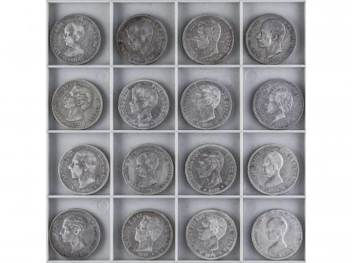 LOTES CENTENARIO. Lote 60 monedas 5 Pesetas. 1870 a 1899. G