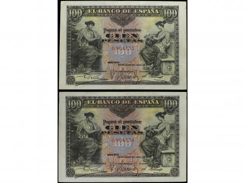 BANCO DE ESPAÑA. Lote 2 billetes 100 Pesetas. 30 Junio 1906.