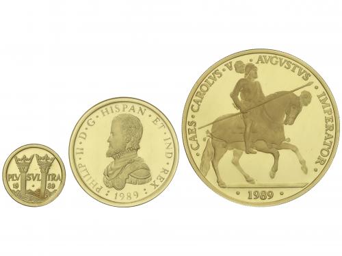 EMISIONES EN ECU. Lote 3 monedas 10, 50 Y 100 Ecu. 1989. 3,