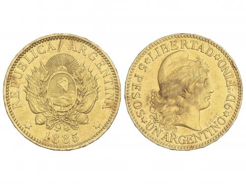 ARGENTINA. 5 Pesos. 1885. 8 grs. AU (900). (Descolgada, ray
