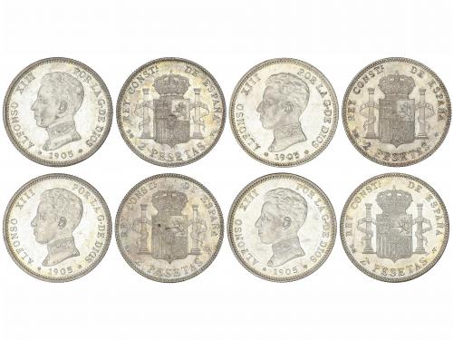 ALFONSO XIII. Lote 4 monedas 2 Pesetas. 1905 (*19-05). S.M.-
