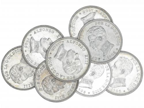 ALFONSO XIII. Lote 9 monedas 2 Pesetas. 1905 (*19-05). S.M.-