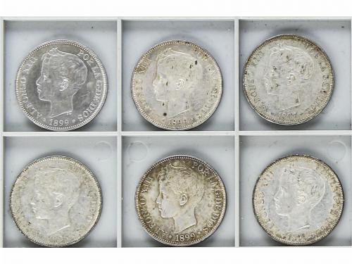 ALFONSO XIII. Lote 6 monedas 5 Pesetas. 1899 (*18-99). S.G.-