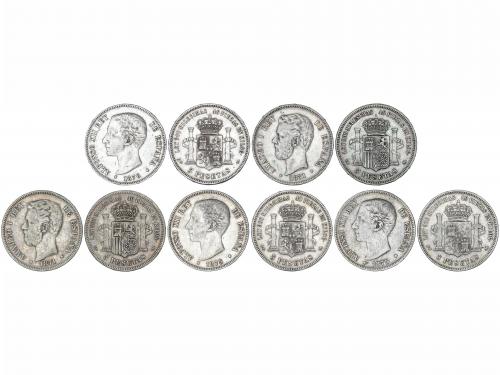 LOTES CENTENARIO. Lote 5 monedas 5 Pesetas. 1871, 1875 y 187