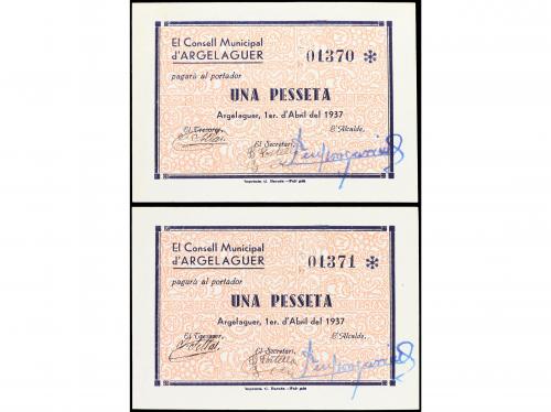 CATALUNYA. Lote 2 billetes 1 Pesseta. 1 Abril 1937. C.M. d&#39;A