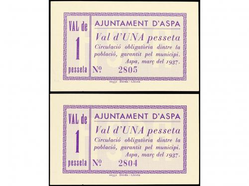 CATALUNYA. Lote 2 billetes 1 Pesseta. Març 1937. Aj. d&#39;ASPA.