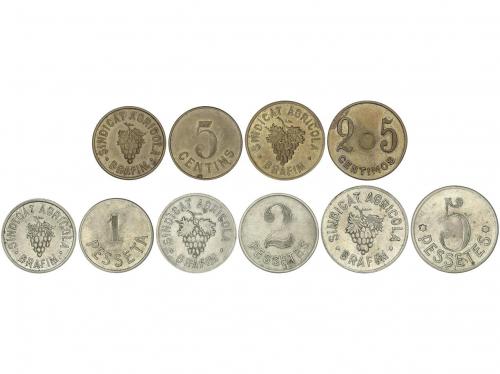 CATALUNYA. Lote 5 monedas 5, 25 Cèntims, 1, 2 y 5 Pessetes. 