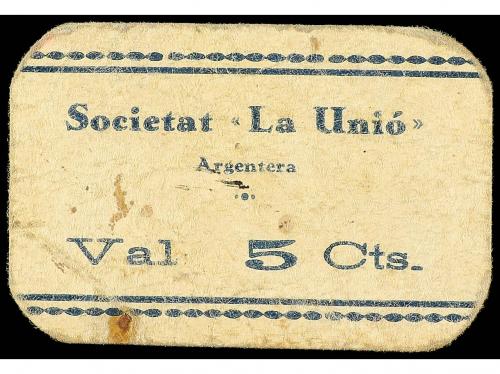 CATALUNYA. 5 Cèntims. Societat La Unió ARGENTERA. Cartón. RA