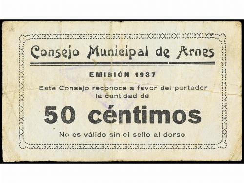 CATALUNYA. 50 Céntimos. Emisión 1937. C.M. de ARNÉS. Escrito