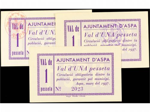 CATALUNYA. Lote 3 billetes 1 Pesseta. Març 1937. Aj. d&#39;ASPA.
