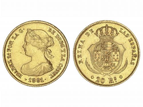 ISABEL II. 20 Reales. 1861. MADRID. 1,73 grs. AU. (Pequeños 