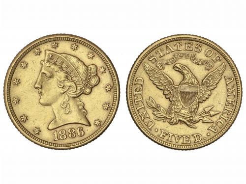 ESTADOS UNIDOS. 5 Dollars. 1886. 8,34 grs. AU. Coronet Head.