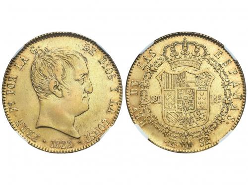 FERNANDO VII. 320 Reales. 1822. MADRID. S.R. Tipo Cabezón. E