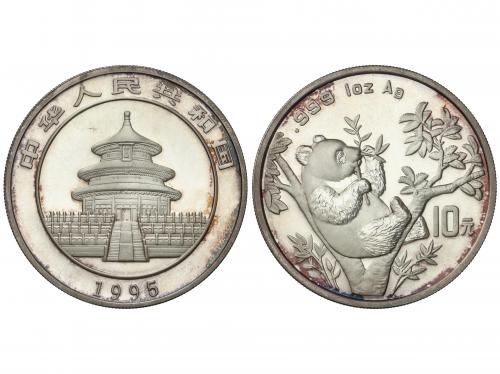 CHINA. 10 Yuan. 1995. 31,06 grs. AR. Panda en árbol comiendo