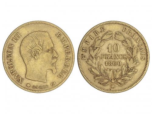 FRANCIA. 10 Francos. 1860-BB,. NAPOLEÓN III. STRASBOURG. 3,1