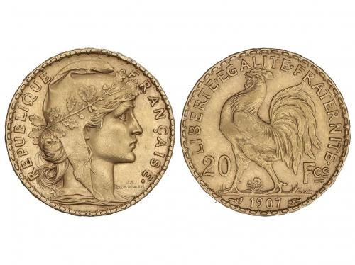 FRANCIA. 20 Francs. 1907. III REPUBLIQUE. 6,42 grs. AU. Gall