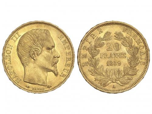 FRANCIA. 20 Francs. 1859-A. NAPOLEON III. PARIS. 6,44 grs. A