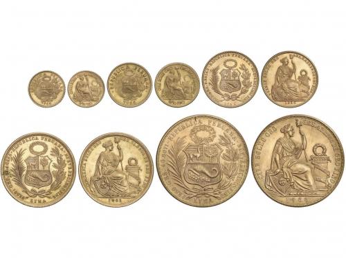 PERÚ. Lote 5 monedas 5, 10, 20, 50 y 100 Soles. 1961 y 1966.