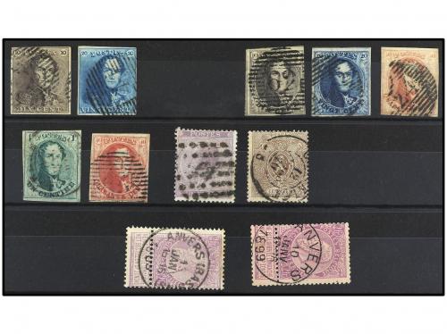 ° BELGICA. 1849-67. FICHA con sellos usados. 