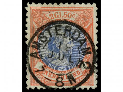 ° HOLANDA. Yv. 47. 1891-97. 2 1/2 g. azul y rosa. MAGNÍFICO.