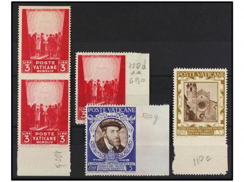 ** VATICANO. 1945-46. CONJUNTO de cuatro sellos con variedad
