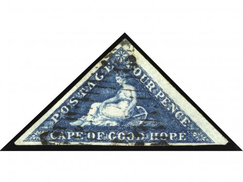 ° CABO DE BUENA ESPERANZA. Sc. 4. 1855-58. 4p. azul sobre pa
