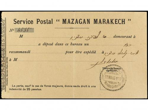 ✉ MARRUECOS: CORREO LOCAL. 1900. RECIBO de una carta certifi