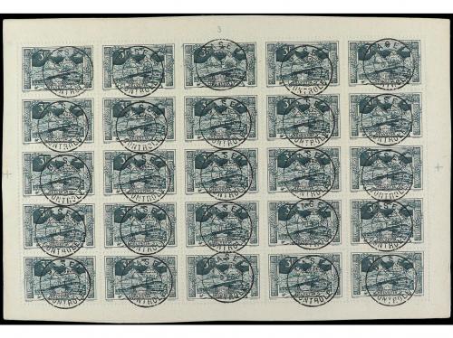 SUIZA. 1914-18. 3 Fr. verde. Hoja completa de 25 sellos en u