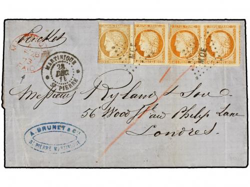 ✉ MARTINICA. 1873. ST. PIERRE to LONDON via British Packet b