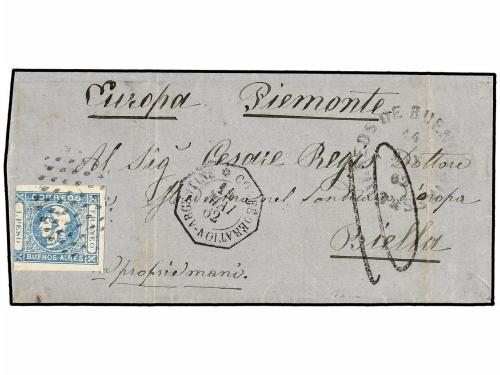 ✉ ARGENTINA. 1862. BUENOS AIRES a BIELLA (Italia). 1 peso az