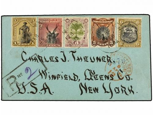 ✉ BORNEO. Sg. 66, 68, 70, 72, 73. 1895. Envelope sent to NEW