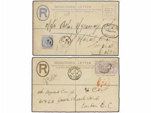 ✉ SANTA LUCIA. 1894-99. Two registered envelopes of 2 d. gre