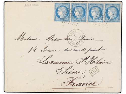 ✉ SINGAPUR. 1872 (Nov. 1). SINGAPUR to FRANCE. Cover franked